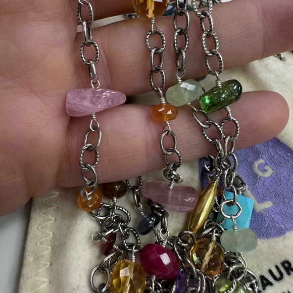 Laura Gibson 22K gold 925 Sterling precious and semi-precious gemstones necklace - Picture 9 of 16